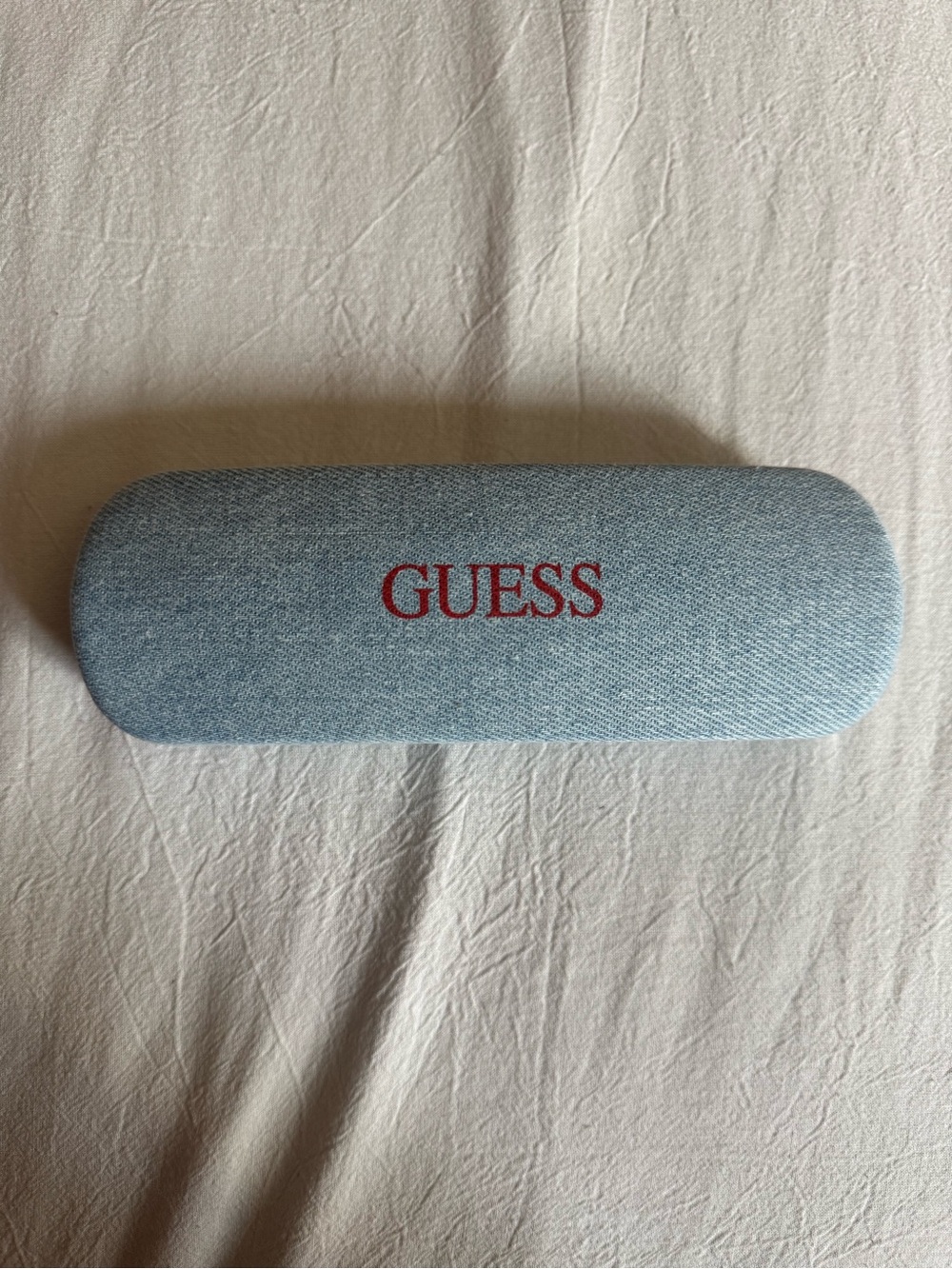 Guess Light Blue Denim Eyewear Case with Red Logo